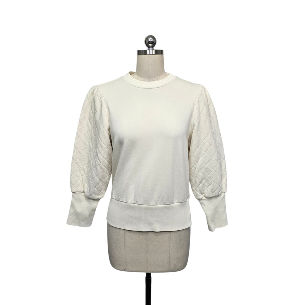 NWT‎ Joe's Jeans Drew Quilted Puff Sleeve Sweatshirt Ecru Cream Size Small